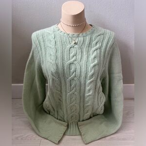 WOOL GAP Cable Knit Crewneck Sweater in Sage Green size XL
